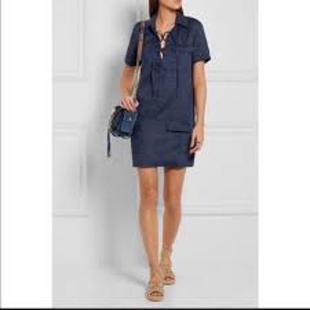 Equipment Knox Corset Front Linen Lace Up Dress Womens Size Small Navy Blue
